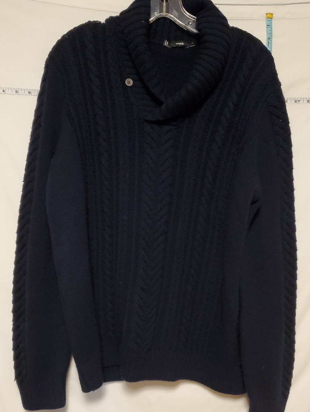 Vince Men's Cableknit Wool Shawl Collar Navy Lg Fisherman Luxury Casual Winter